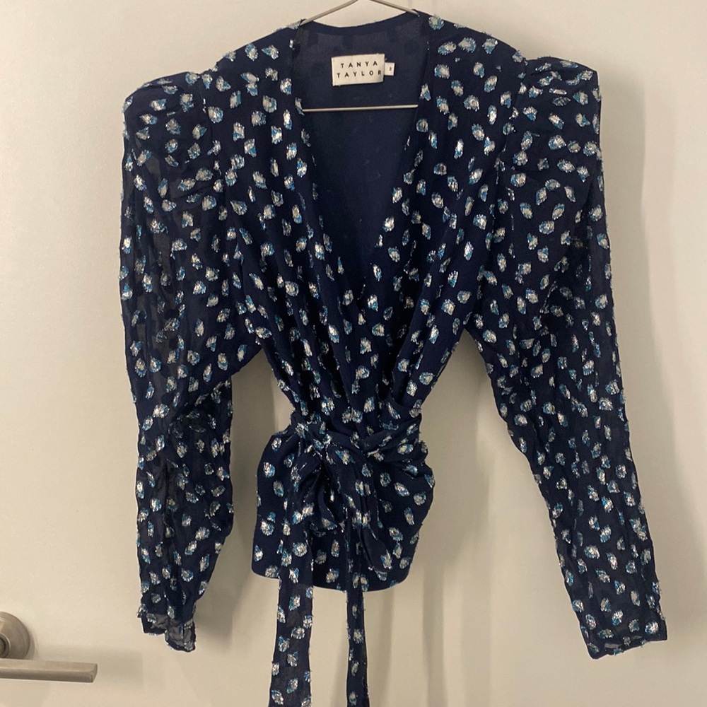 Tanya Taylor Blue Silk Wrap Top Size 2